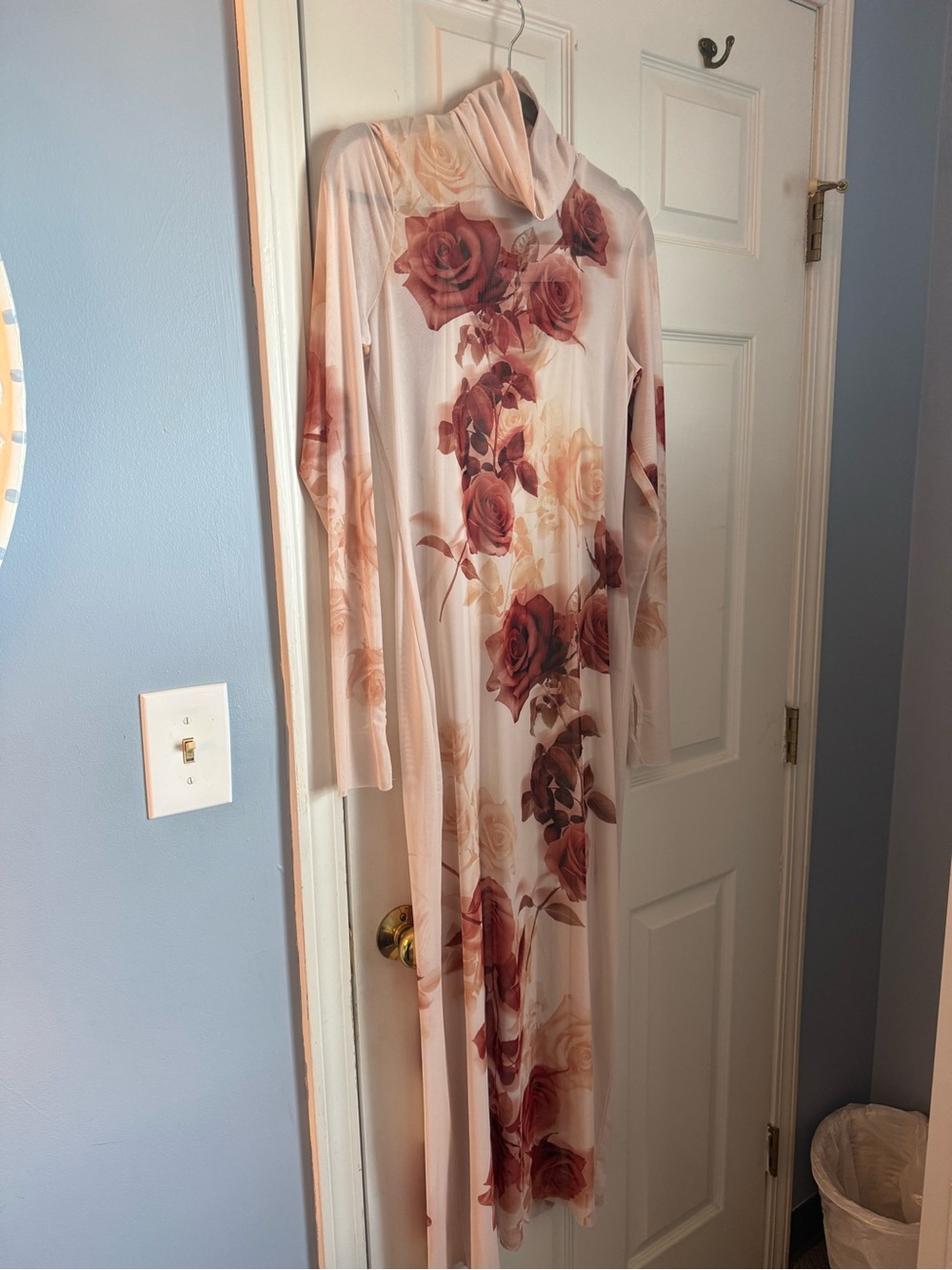 NWT AFRM Shailene Sepia Rose-Print Long Sleeve Mesh Midi Dress, size XL.